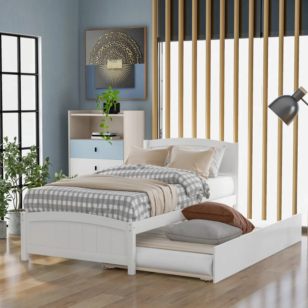 Wood Twin Size Platform Bed with Pull Out Trundle - Espresso/Gray Options, 77 lbs Weight Capacity, 79.5"l x 41.7"w x 37.5"h Dimensions, Assembly Required