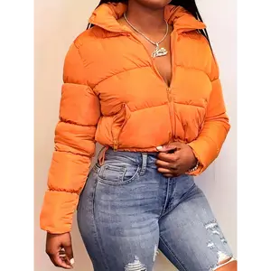 Zipper Warm Puffer Jackets For Winter Hiking Ski, Solid Color Crop Puffer Coat, Women's Clothing for Koningsdag/King's Day Collar Womenswear Tops Hoodie