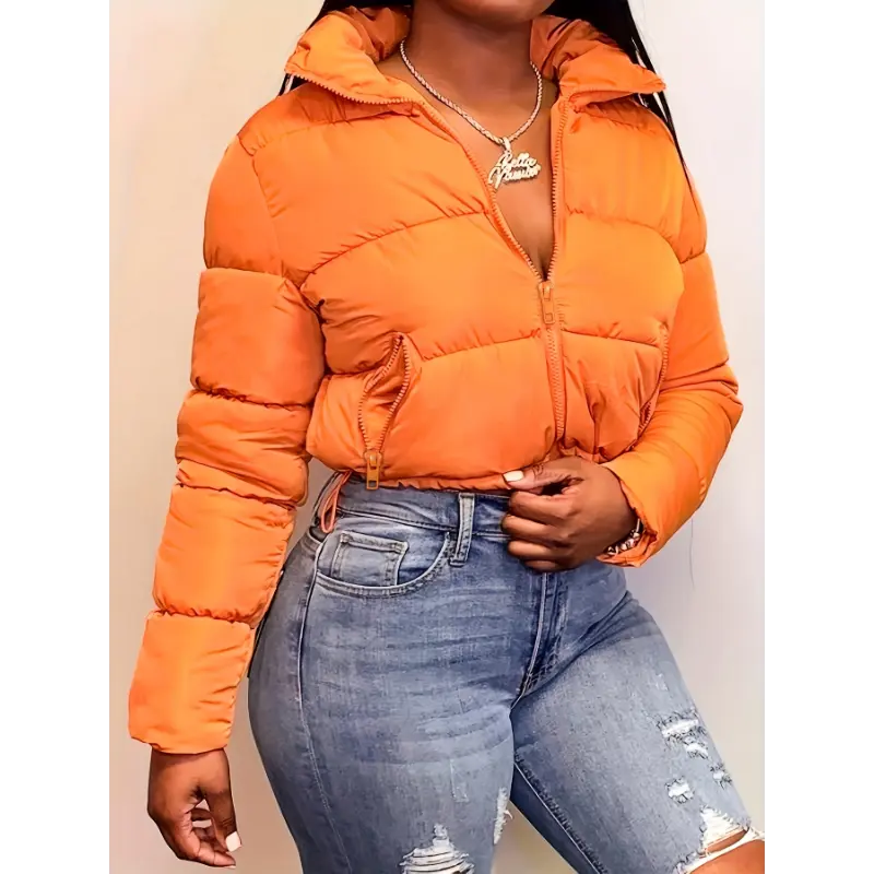 Zipper Warm Puffer Jackets Winter Hiking Ski, Solid Color Crop Puffer Coat, Women's Clothing Koningsdag/'s Day Collar Womenswear Tops Hoodie