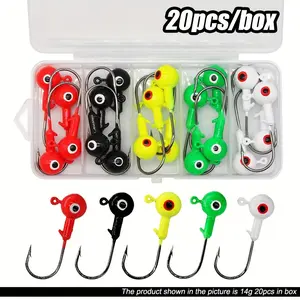 Painted Crappie Jig Head Hooks Set,  20pcs/box Assorted Football Head Fishing Jig Hook with Storage Box Fishing Accessories for Bass Walleye Trout, Fishing Gear Set, Fishing Supplies