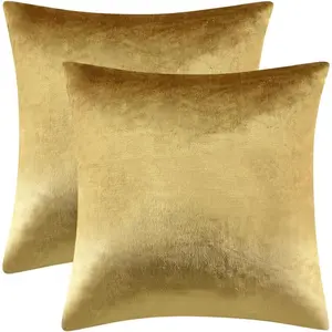 Gold Velvet Decorative Throw Pillow Covers 18x18 Pillow Covers for Couch Sofa Bed 2 Pack Soft Cushion Covers
