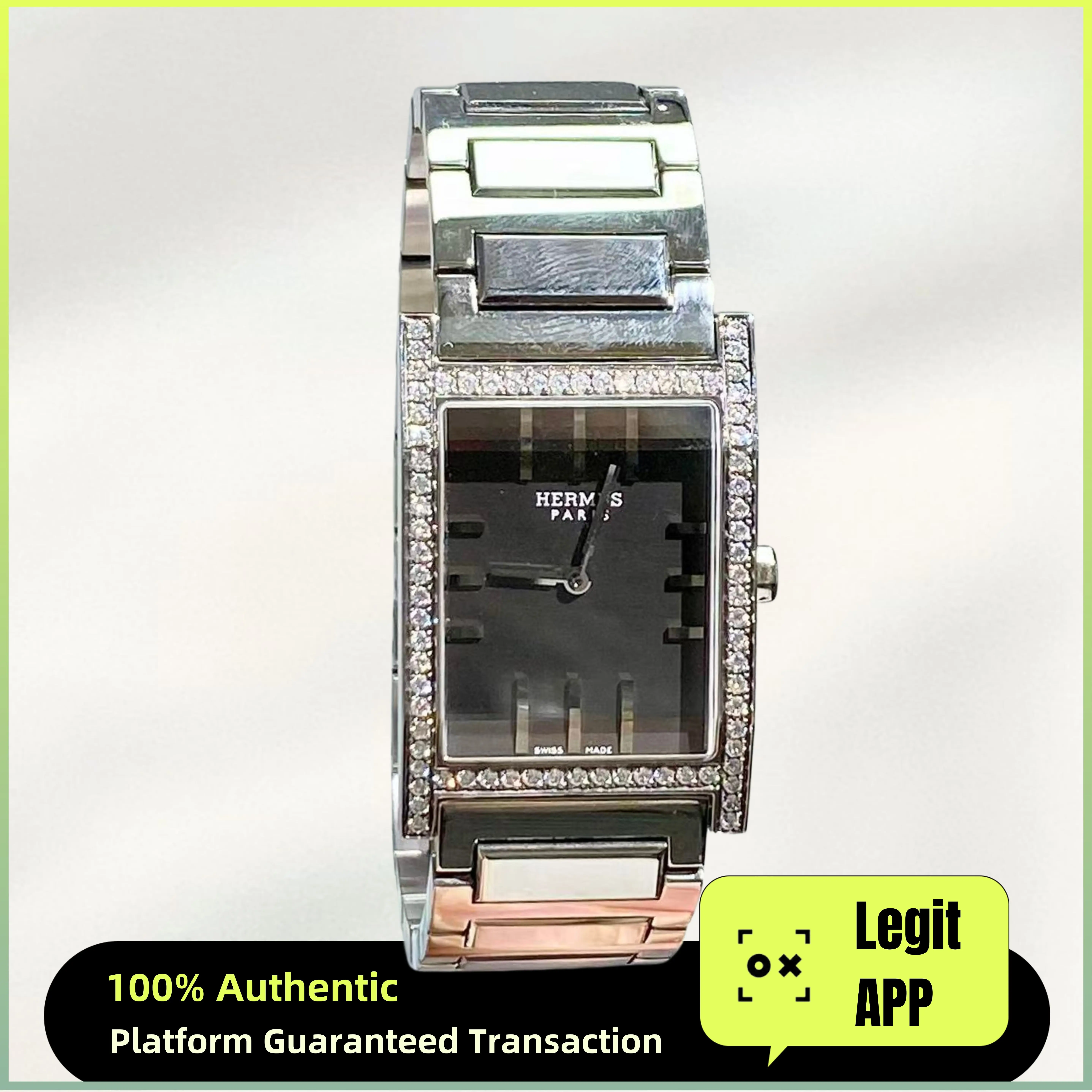 Hermes Vintage Quartz Steel 26mm Grey Dial Diamond 13578720