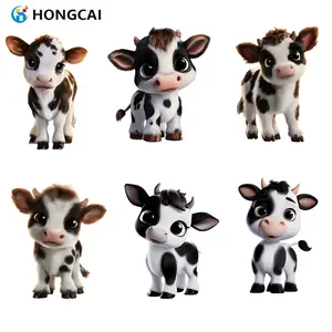 6 Piece Set Cute Cartoon Anime Design Cow Heat Transfer Vinyl Stickers Decoration, High Quality Soft Animal Patterns, DIY Iron-On Patches for Clothes & Bags