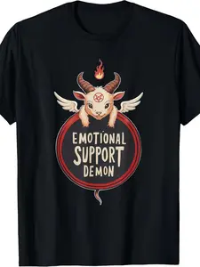 Funny Emotional Support Demon Kawaii Baphomet Goth T Shirt Unisex Casual Crew Neck Short Sleeve Tee Regular Fit Shirt for Suitable for Outdoor Enthusiasts And Daily Wear Playful Designsame Style for Men And Women 2026 Summer Short-Sleeved