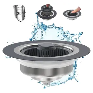 Upgraded 3 in 1 Kitchen Sink Drain Strainer - Stopper Set, Stainless Steel Kitchen Sink Stopper, Pop Up Anti-Clogging Sink Strainer Basket Filter for US Standard 3-1/2 Inch Kitchen Drain(STP A1)