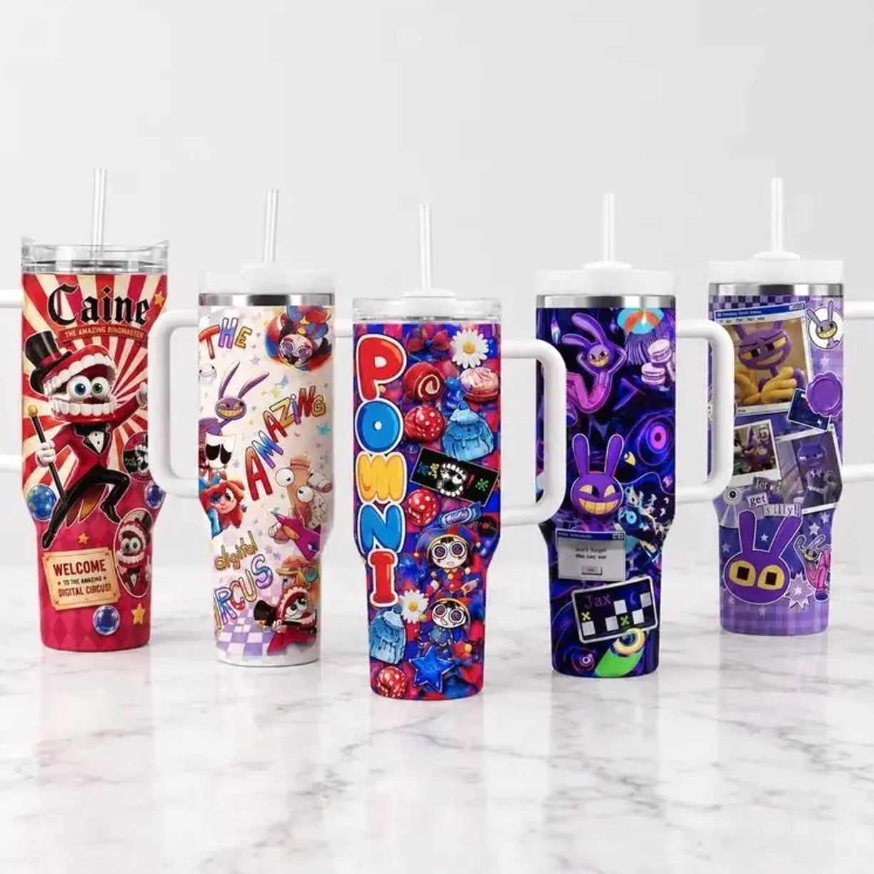 Jax The Amazing Digital Circus Pomni Tumbler 20oz 40oz, Cute Stainless Steel Insulated Cup With Handle and Straw