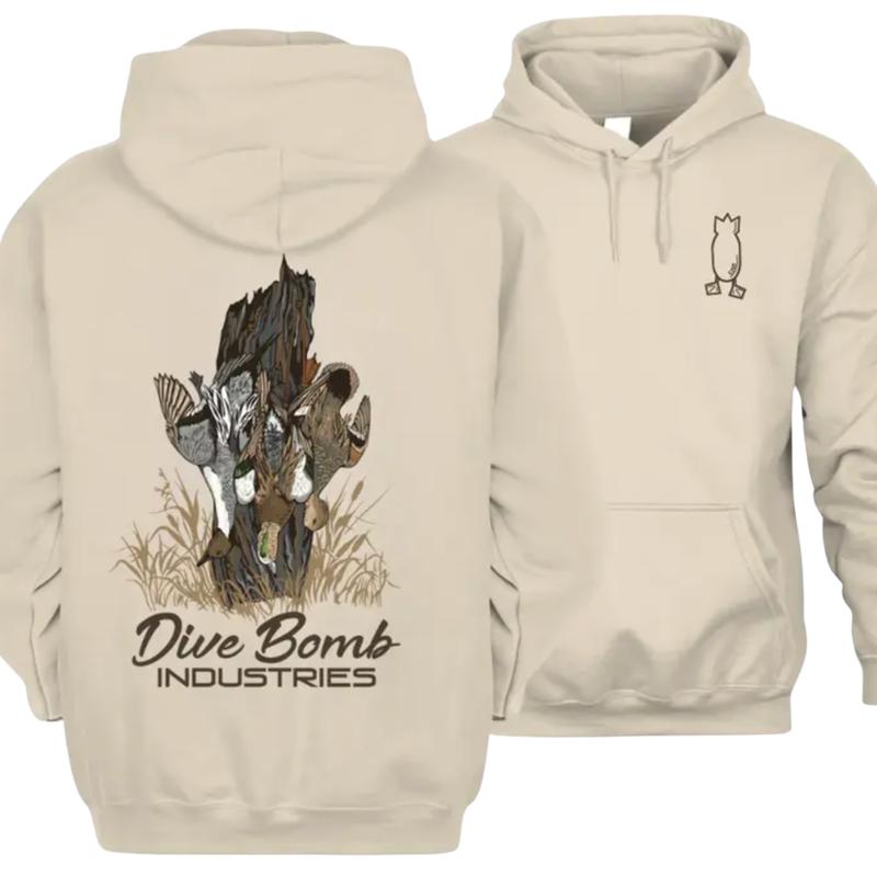 Dive Bomb Industries Hoodie, Mixed Duck hunting Sweatshirt for men, Waterfowl, Outdoor Hunting Duck Pullover Hoodie