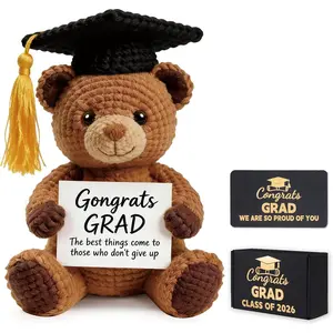 2026 Graduation Gift Crochet Teddy Bear, Class of 2026 Congrats Grad Handmade Brown Bear with Gift Box&Card, Emotional Support Crochet Animal for Graduates Him Her Boys Girls, Teacher Gifts