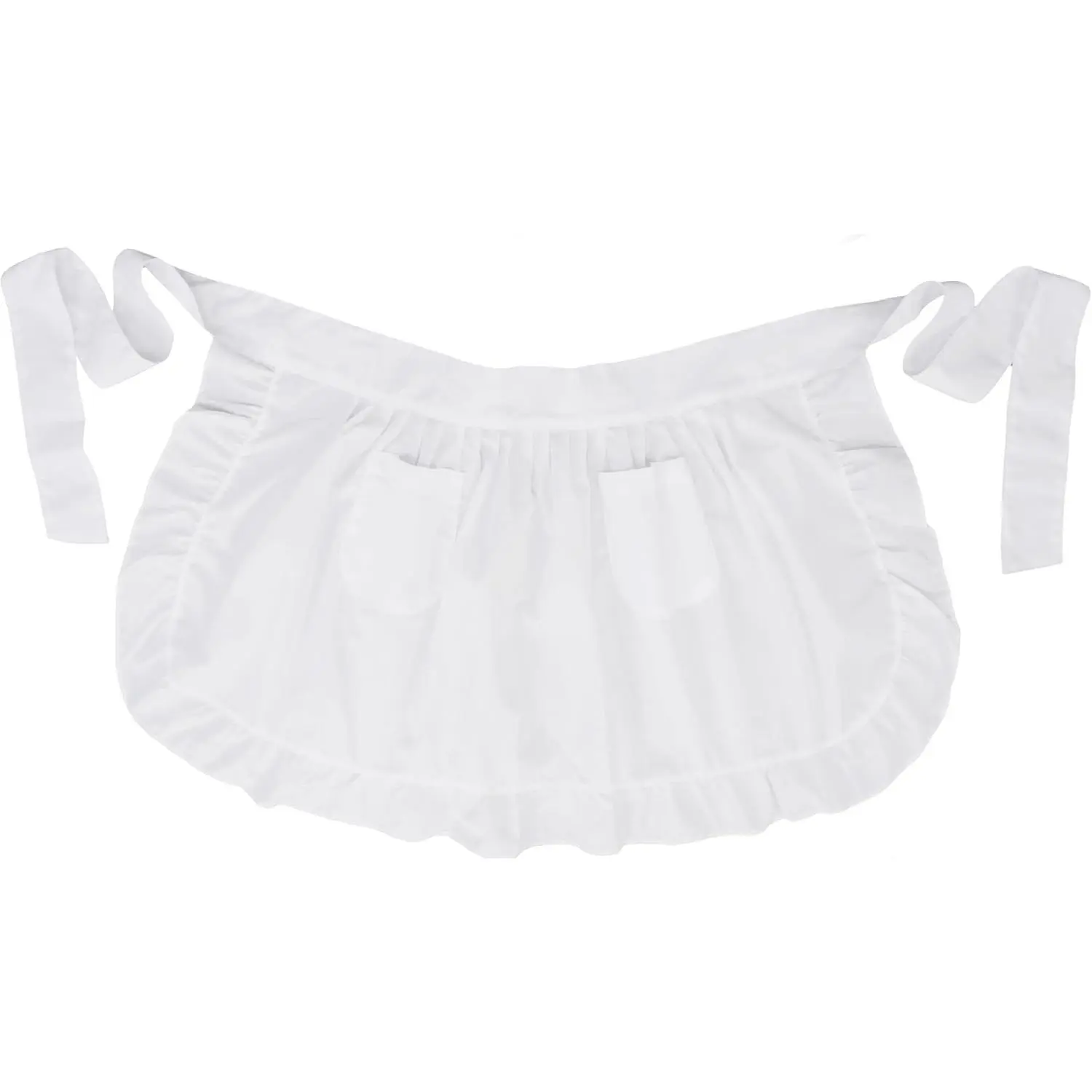 Womens  Apron with Pockets Retro Kitchen Cleaning Ruffles Half Apron (White)