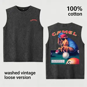 Men's Vintage Washed Retro Billiards Graphic Tank Top 100% Cotton Sleeveless Muscle Shirt Oversized Pool Hall Style Tee Casual Summer Streetwear Workout Gym Vest Athletic Tank Gift for Pool Game Lovers