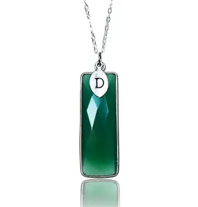 Green Onyx Necklace, May Birthstone Jewelry, Bar Necklace, Initial Design