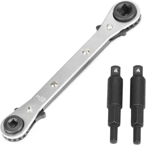 HVAC Service Wrench, Refrigeration Wrench With 2 count HVAC Hexagon Bit Adapter,  AC Tools for HVAC, Refrigeration Equipment Repair (3/16, 1/4, 5/16, 3/8)