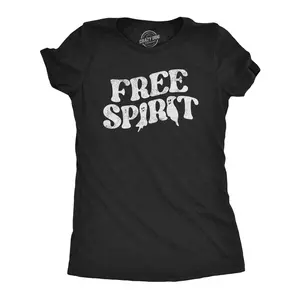 Womens Free Spirit T Shirt Funny Halloween Party Ghost Graphic Novelty Tee for Ladies Funny Womens T Shirts Cute Vintage Fashion Casual Ladies T-Shirt Gift Halloween Tops for Women Funny Sarcastic Top Women's Black