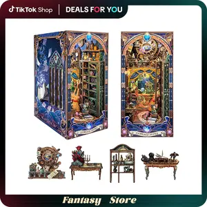 DIY Book Nook Kit – Fantasy Store 3D Wooden Puzzle DIY Mini House with Dust Cover, Festive Bookshelf Insert Decoration for Xmas Gifts & Holiday Home Decor