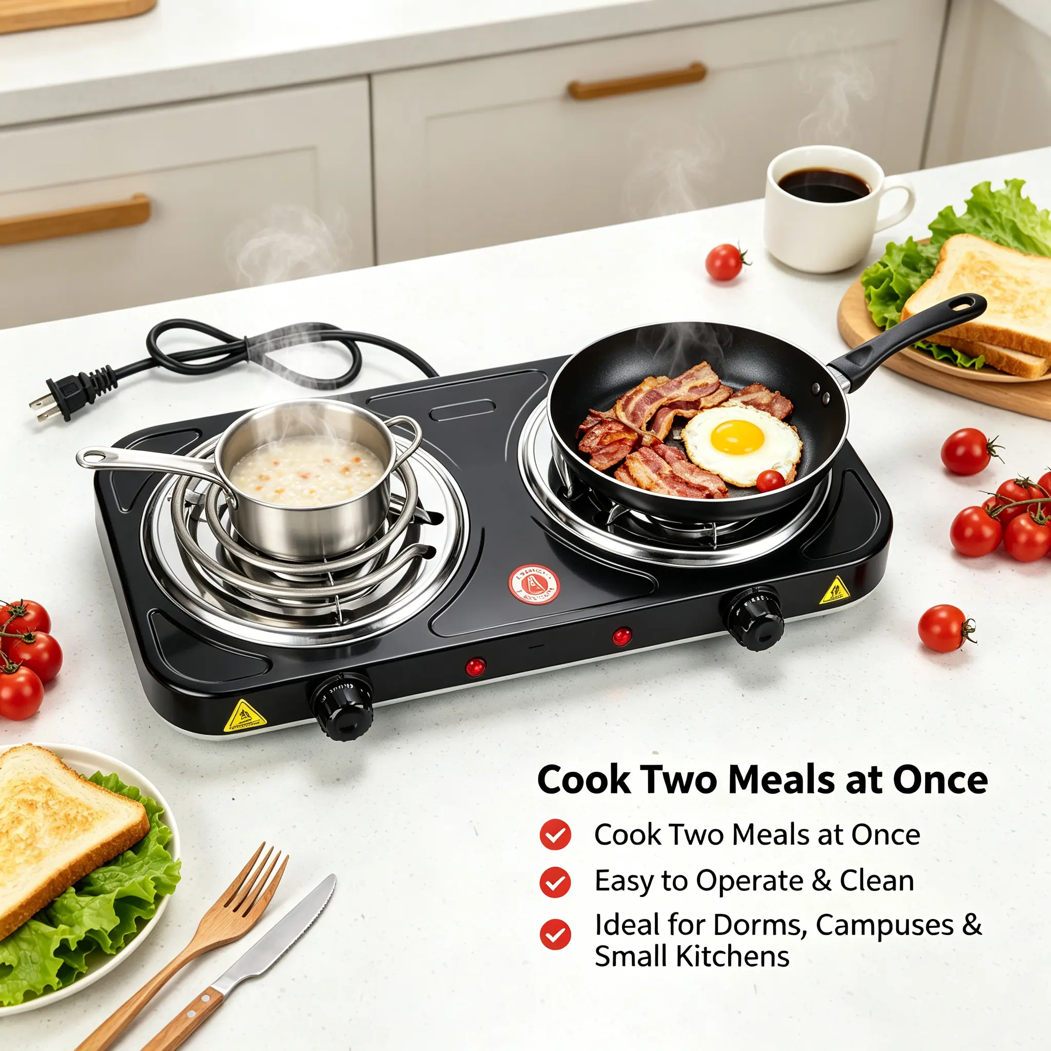 2000W 110V Black Mini Dual Burner Electric Hot Plate, Portable Multi-Functional Household Cooktop (Home Supplies)
