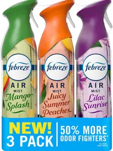 Air Mist, Air Freshener, Odor Fighting Room Spray, Deodorizer for Home Bathroom Kitchen Office Apartment Classroom, Lilac Sunrise, Summer Peaches, Mango Splash Variety Pack, 8.1oz (Pack of 3)