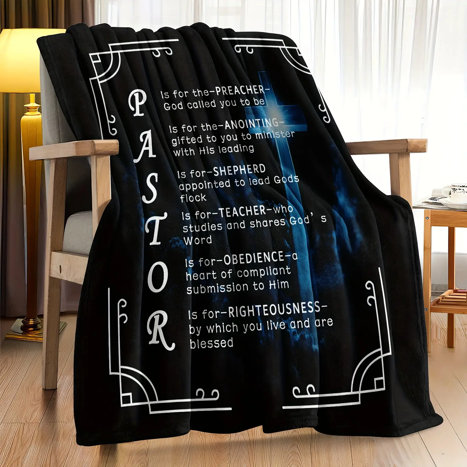 1pc Pastor Appreciation Gift Blanket - Flannel Throw with Inspirational Message, All-Season Cozy Bedspread for Christmas, Father's Day, Birthday - 280GSM Soft & Warm, Machine Washable, Contemporary Style
