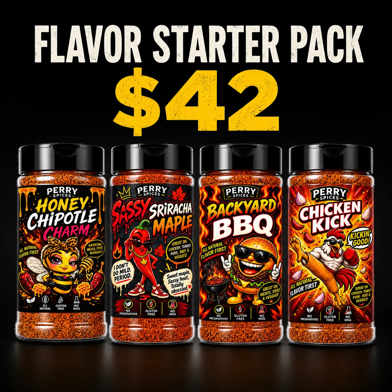 Perry Spices Starter Pack | 4 Best Sellers | All-Natural Seasoning Bundle