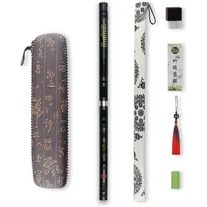 D Key Dizi Black Bitter  Flute Chen Qing Flute with Free Membrane & Glue & Protector Set Traditional Chinese Instrument (Key of D/Bitter  Black +Red)