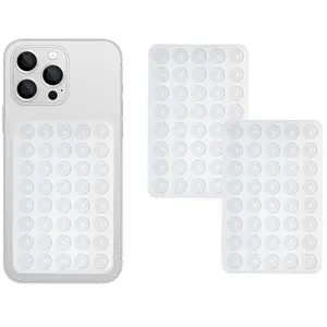 4pc&2piece Versatile Silicone Phone Grip with Double-Sided Suction Cup - 40 Cups per Side Strong Adhesive Stand Phone Holders for iPhone & for Android, Hands-Free for Selfies & Videos (Clear and pink )