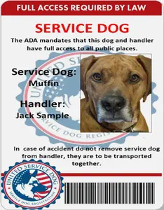 Custom Printed Service Dog/Emotional Support PVC cards for wallet or display