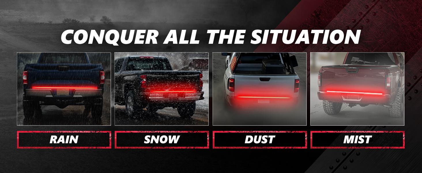 DIBMS 60 Inch Triple Row LED Tailgate Light Bar, Waterproof, 12V DC, Full Function Brake, Reverse, Amber Turn Signal, Universal Fit for Pickup, Trailer, SUV, RV, Van,Triple Row LED Work Light Strips, Triple Row Universal LED Tailgate Light Bar