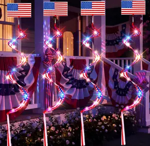 4 Pcs 57'' American Flag Windsocks with Red White Blue Lights 250th Anniversary Patriotic Wind Socks USA 4th of July Decorations Outdoor with for Memorial Independence Day Yard Hanging Decor