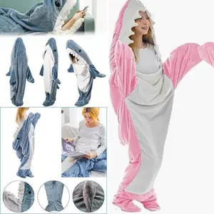 Large Size Thickened Warm Flannel Winter Pajamas Shark Sleeping Bag Animal Children Onesie Homewear Girl and Boy Loose Robe