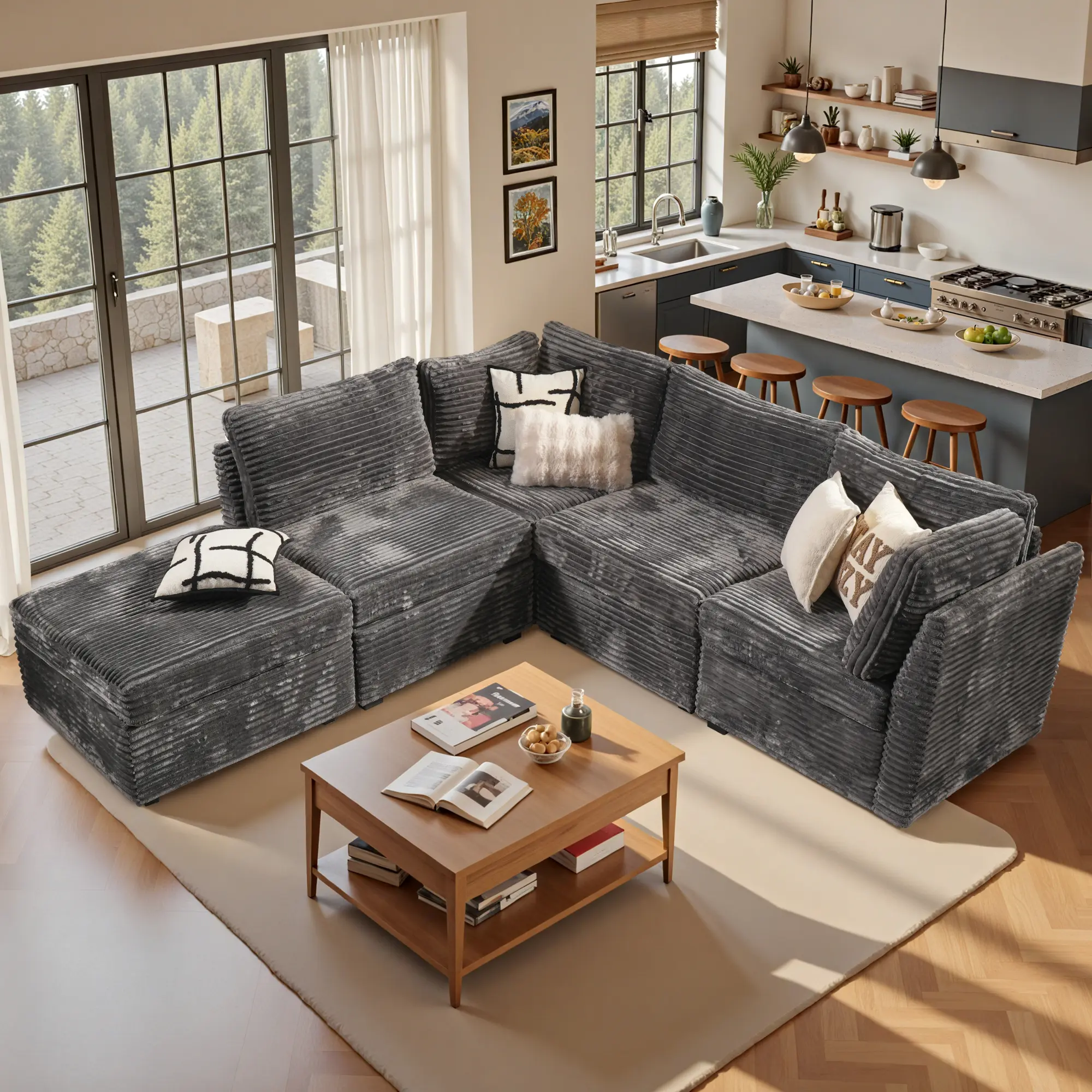 ALLWEX Modular Sectional Sofa Set with Corner, Middle & Ottoman Pieces, 5-Piece Convertible Couch Configuration, Customizable Living Room Furniture, Upholstered Fabric Sofa, Modern L-Shaped & U-Shaped Seating