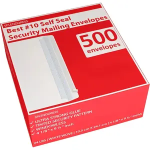 500 Pack #10 Letter Size Self Seal Security Tinted Envelopes, 4-1/8 x 9-1/2 Inches 24 LB White Windowless Plain Business Mailing Envelopes