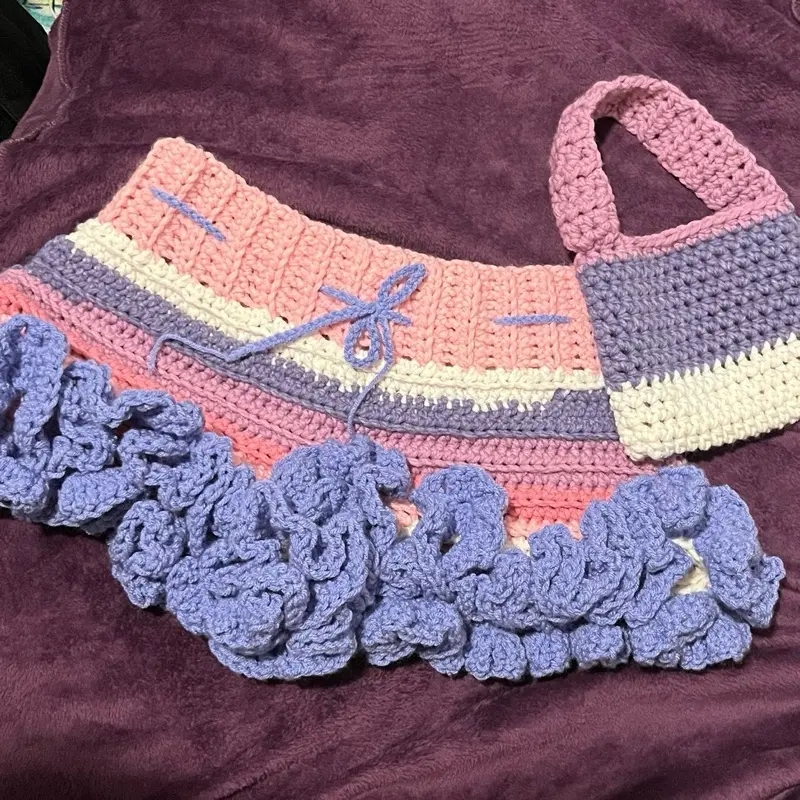Ballet Sorbet Crochet Ruffle Shorts - Handmade Ruffle Detail, Matching Bag, Size Small-Medium, Waist 34in, Hip 36in, Only Worn for Sizing Imaging - Womenswear