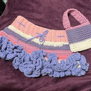 Ballet Sorbet Crochet Ruffle Shorts - Handmade Ruffle Detail, Matching Bag, Size Small-Medium, Waist 34in, Hip 36in, Only Worn for Sizing Imaging - Womenswear