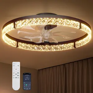Ceiling Fans with Lights and Remote, 24'' Low Profile Flush Mount Ceiling Fan, 3000-6000K Dimmable LED Fandelier, Bladeless  Fan Light for Bedroom, Kitchen, Living Room, Black