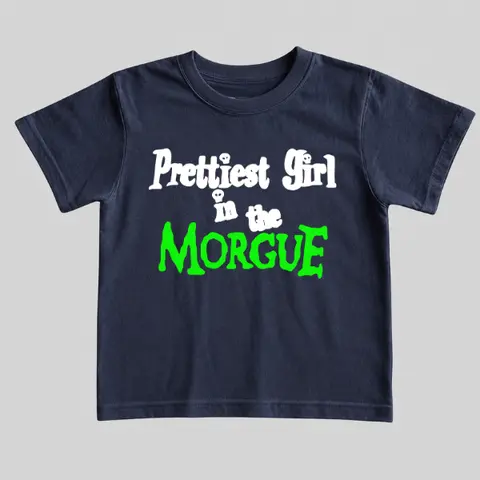 Prettiest Girl in the Morgue Baby Tee, Retro 2000S Gothic Horror Graphic Shirt, Vintage Y2K Halloween Top