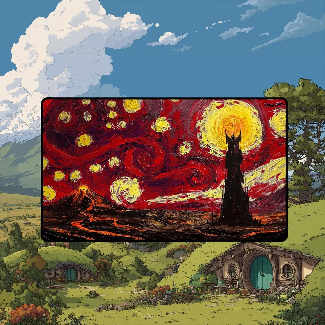 [3 Samples] Starry Mordor Playmat | Barad-dur and Mount Doom Landscape With MTG Zones, Gaming Mousepad Play Mat of TCG