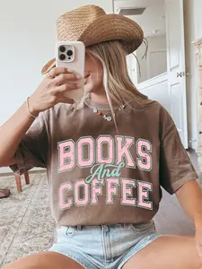 Books and Coffee ~ Unisex Short Sleeve CC Garment Dyed T-Shirt Printed in the USA