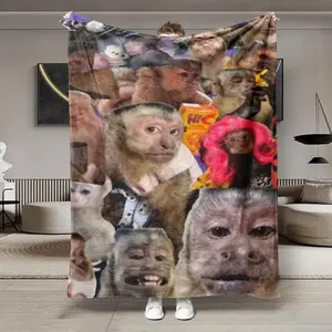 Funny Monkey Face Flannel Throw Blanket, Soft Warm Durable Cozy Fleece for Home Decor Camping Sofa Bed Animal Lover Christmas Gift, Kids Blanket, Adult Blanket