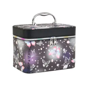 Large-capacity makeup bag, high-end and stylish, comes with a mirror makeup case, trendy and convenient multi-functional storage box, three boxes in one (large, medium, and small)