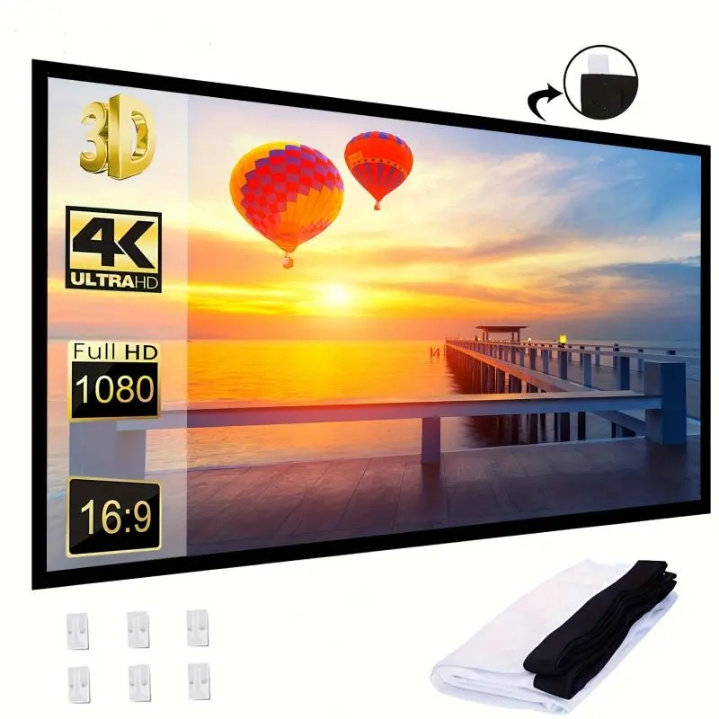 4K 100-inch3D projection screen, suitable for home theater and outdoor/indoor projectors, portable and foldable 4K screen, a must-have 4K screen for projectors, making projections clearer