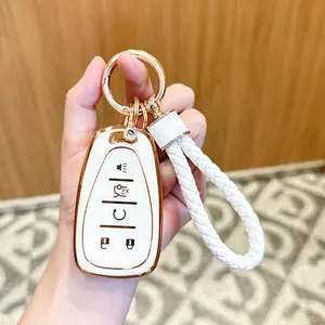 for Chevy Key Fob Cover with Keychain,Soft TPU Key Case Shell Full Protection for 2016-2021 Chevy Equinox Malibu Camaro Cruze Blazer Traverse Trax 5 Button Holder