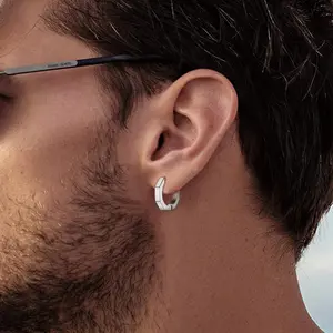 FaithHeart Punk Octagon Huggie Hoop Earrings Set For Men 3 Pairs