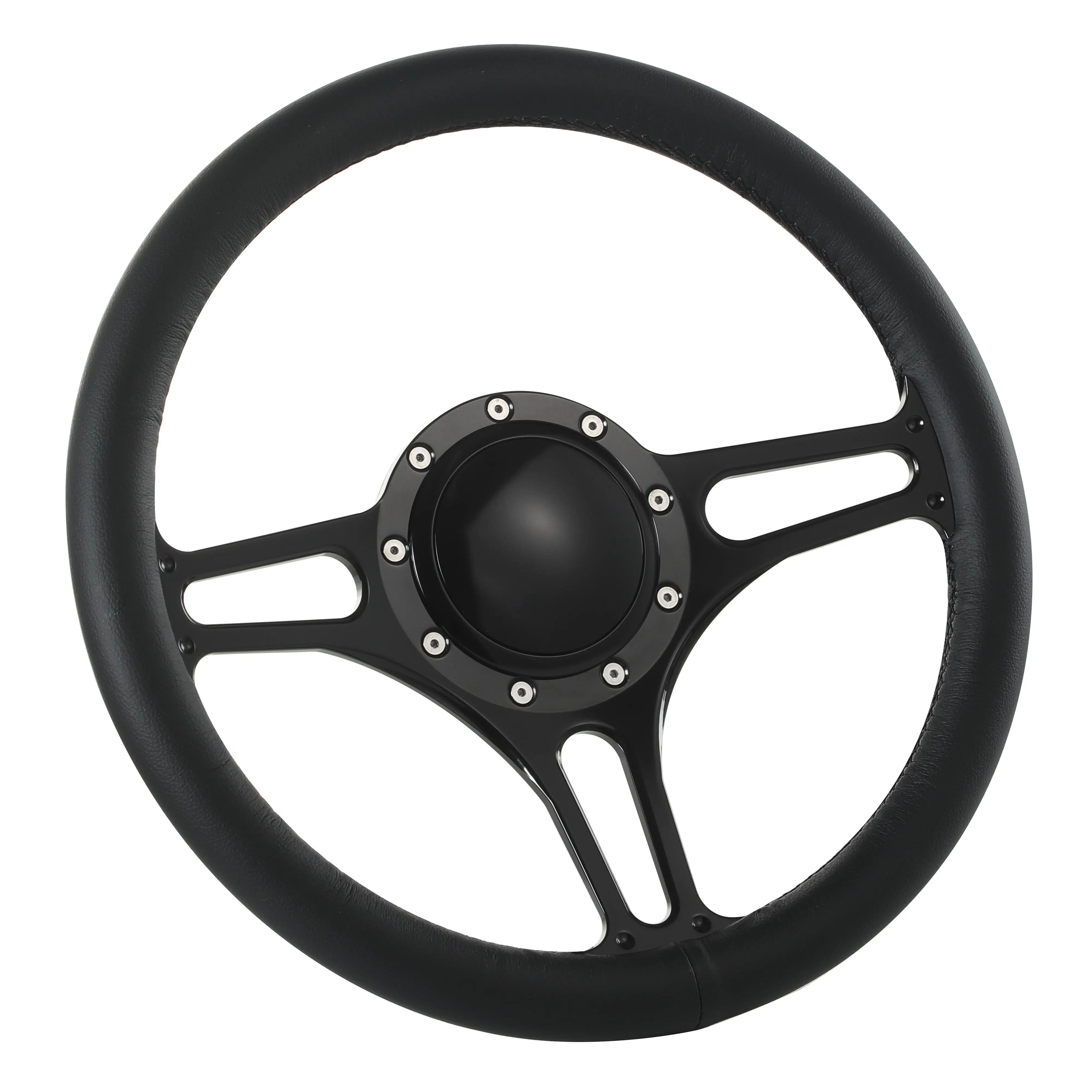 14'' Billet Steering Wheel, 14 Inches Black Full Wrap, Aluminum 6061 Construction, Billet Horn Button, Aftermarket 9 Bolt Adapters Compatible with GMC Trucks, Blazer, El Camino, Jimmy, Comfortable Feel