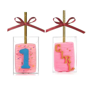 100 Pack 3.5"x 2.4"x 1.38"clear Rice Krispie Boxes With Hole Cakesickle Small Macaron Candy Graduation Bab Show Party Favors
