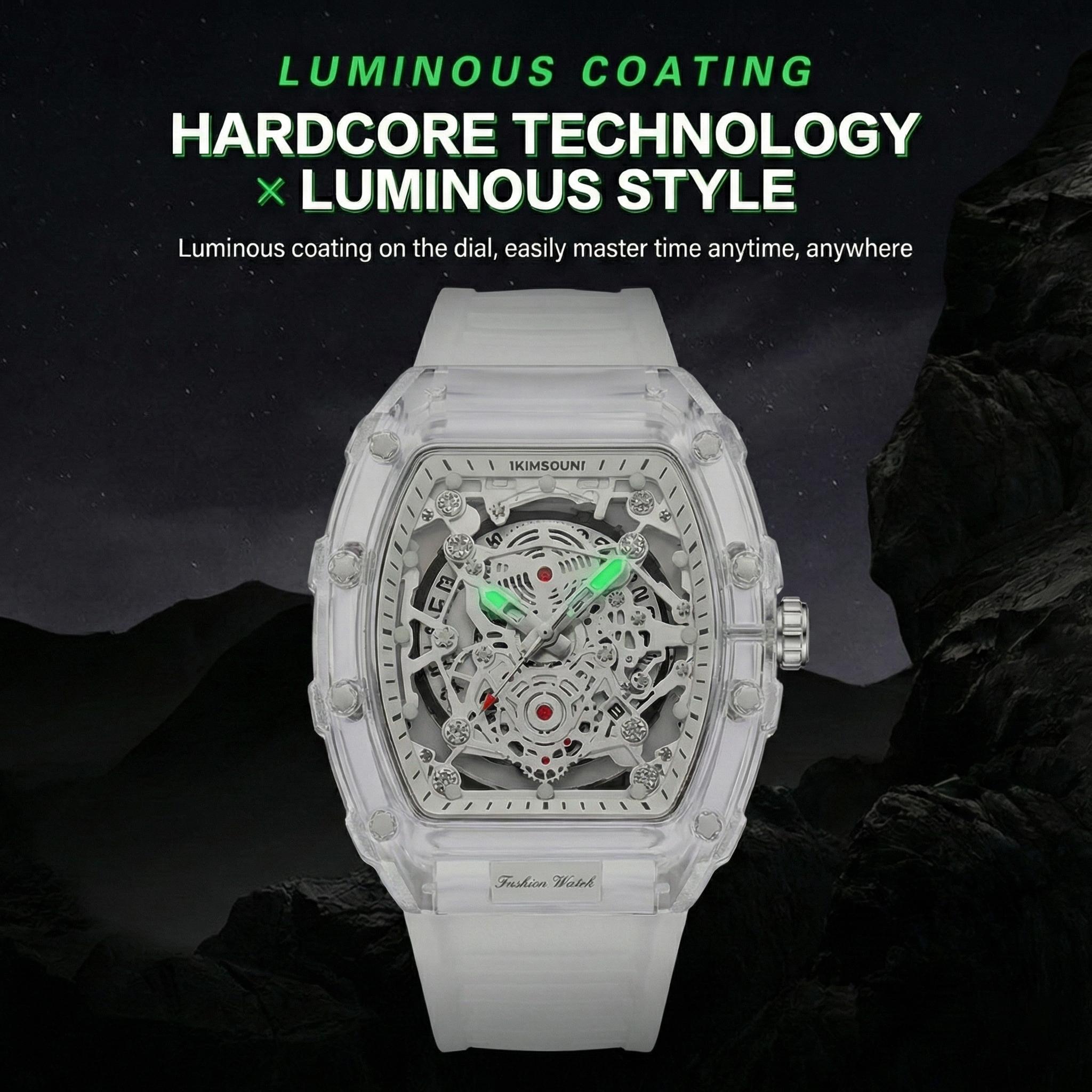 ANTHONY Men's Luxury Transparent Waterproof Barrel-Shaped Skeleton Quartz Watch with Calendar Display & Luminous Markers Water Resistant Wristwatch for Daily Party & Outdoor Use Great Birthday Gift Idea with Tin Box Included