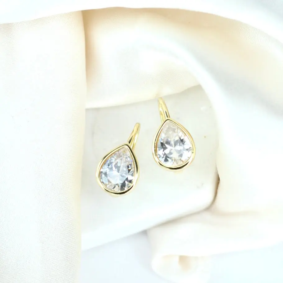 Aquamarine Blue Drop Leverback Earrings 925 Leverback Earrings With Blue Stone Detail Simple Everyday Design Earring in 14k Gold