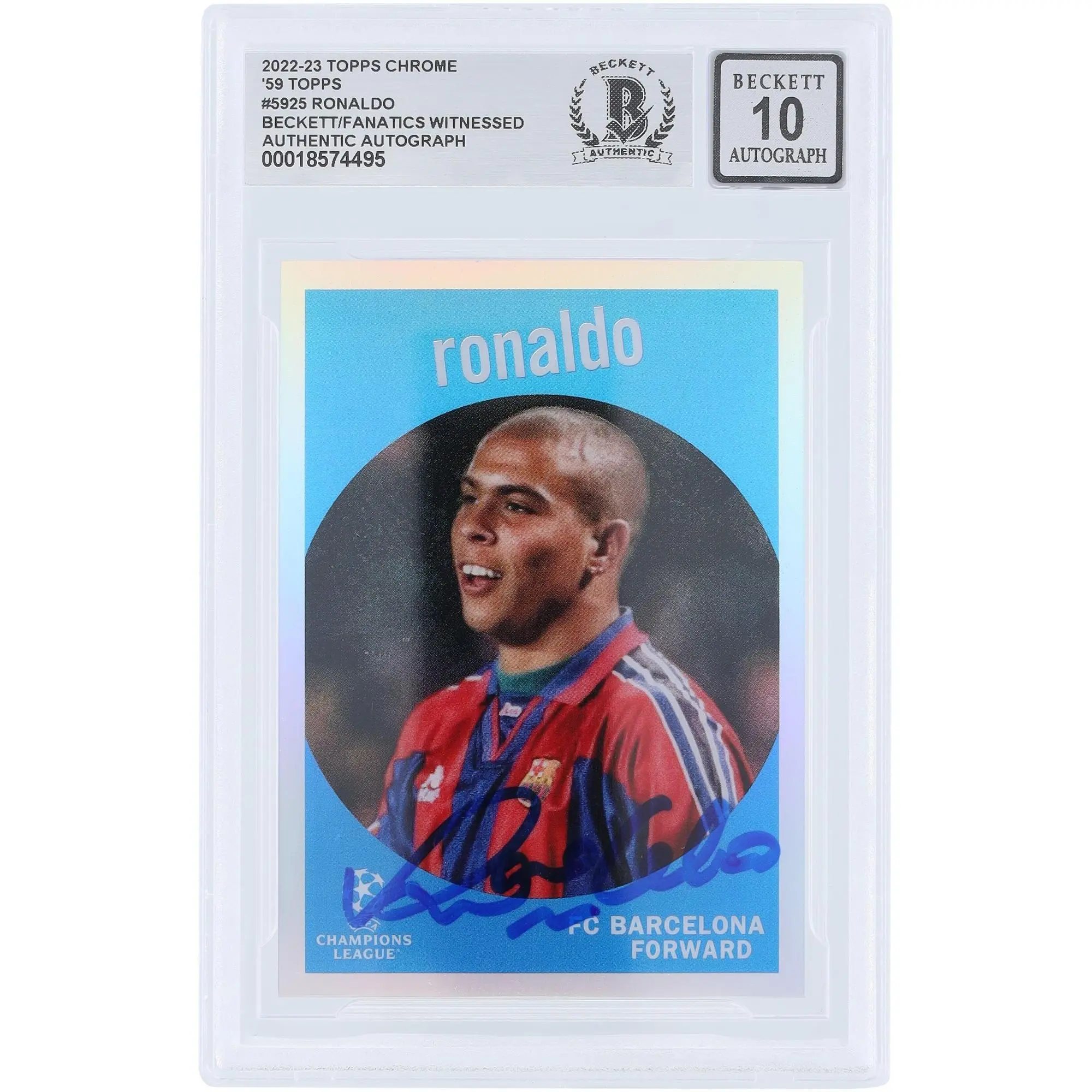 Ronaldo FC Barcelona Autographed 2022-23 Topps Chrome UEFA 59 Topps Design #59-25 Beckett Fanatics Witnessed Authenticated Auto 10 Card - Fanatics Authentic Certified