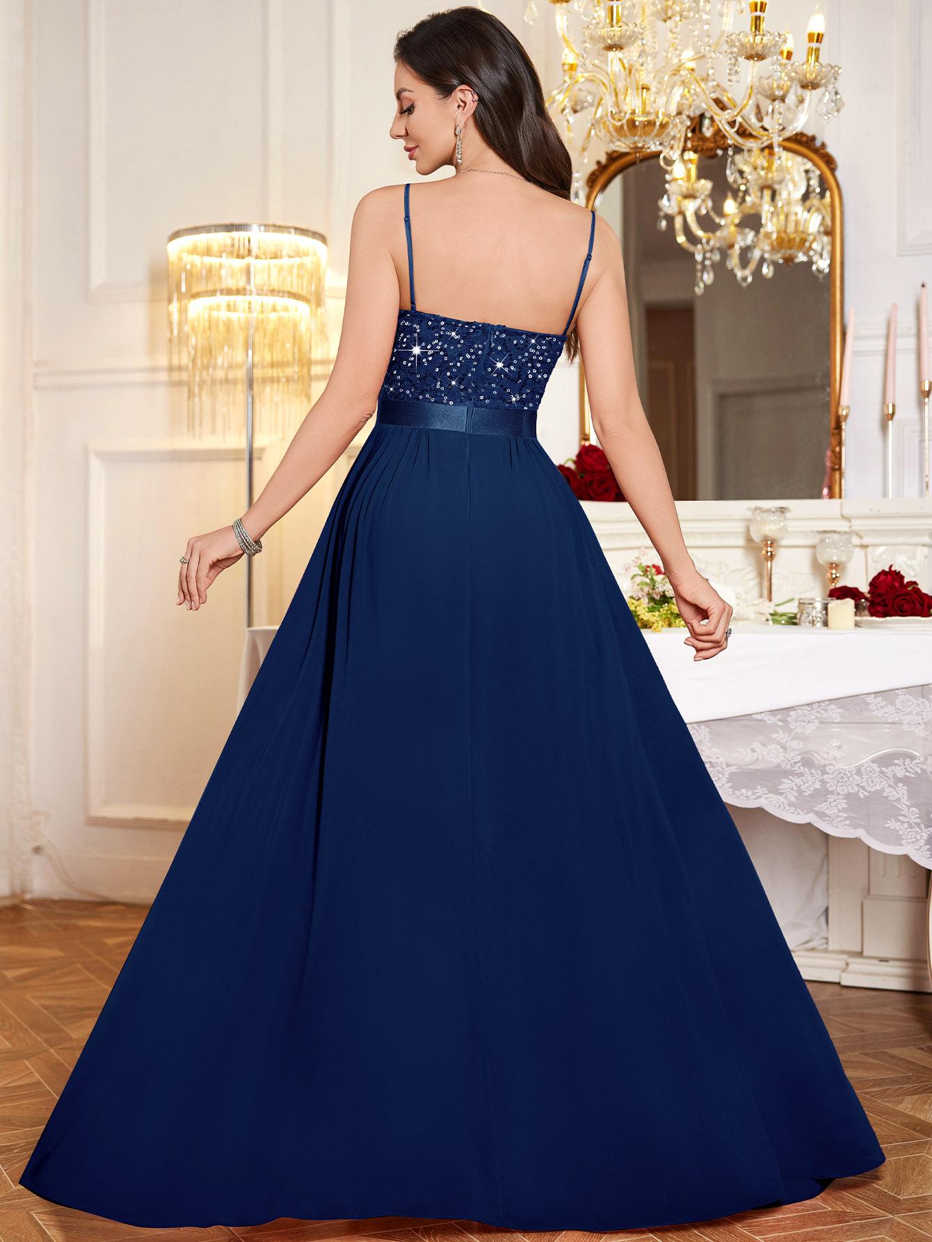 Miusol 55815A Women's Elegant Sparkly Glitter V-Neck Sequin Sexy High Slit Formal Wear Bridesmaid Long Gown with Zip - for Proms,Weddings,Galas Formal Events,summervibes