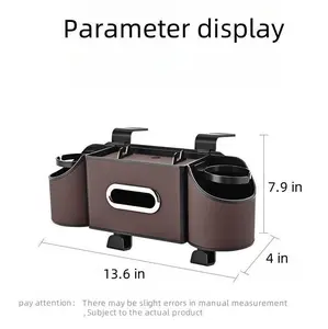 Car Organizer Storage Box Multifunctional Car Seat Back Organizer with Tissue Holder, 2 Cup Holders & Bag Hooks, Back Seat Storage for Family Travel