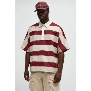 Oversized Frayed Polo Shirt - Multi Color