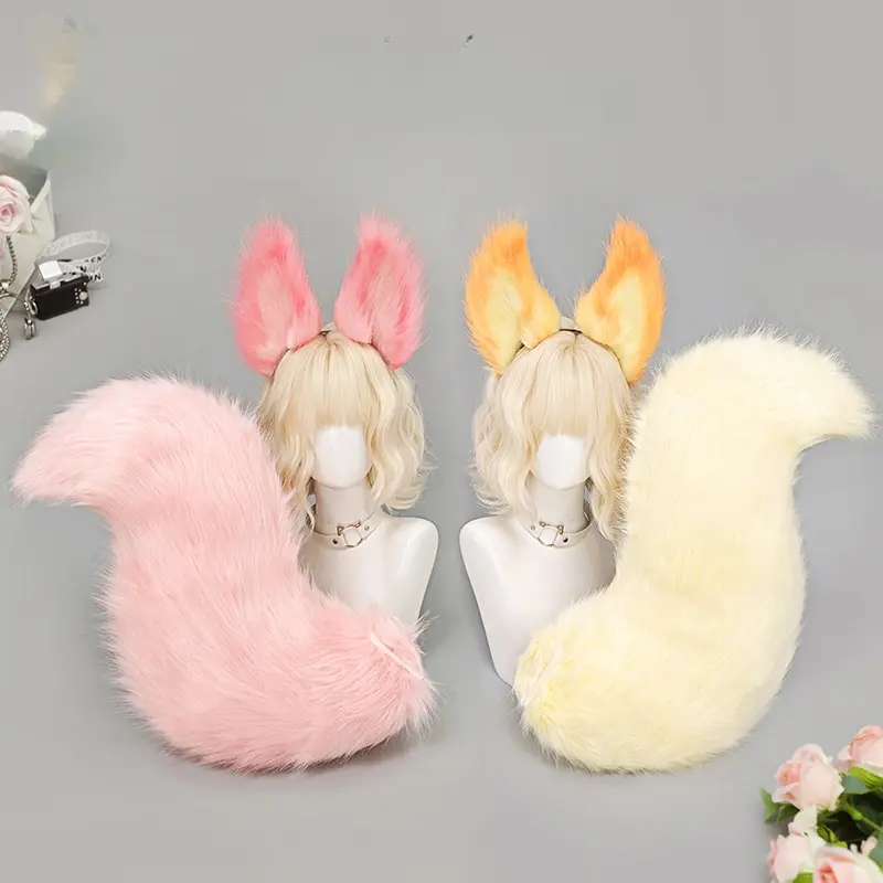 Furry Fox Ears and Tail Set, Fluffy Yellow Da Ji Faux Fur Costume Accessories for Adults, Comfortable Fit with Adjustable Strap for Halloween Cosplay Party, Da Ji Fox Ears - Yellow, Lightweight, Fits, Animals, 70Cm, Oversized